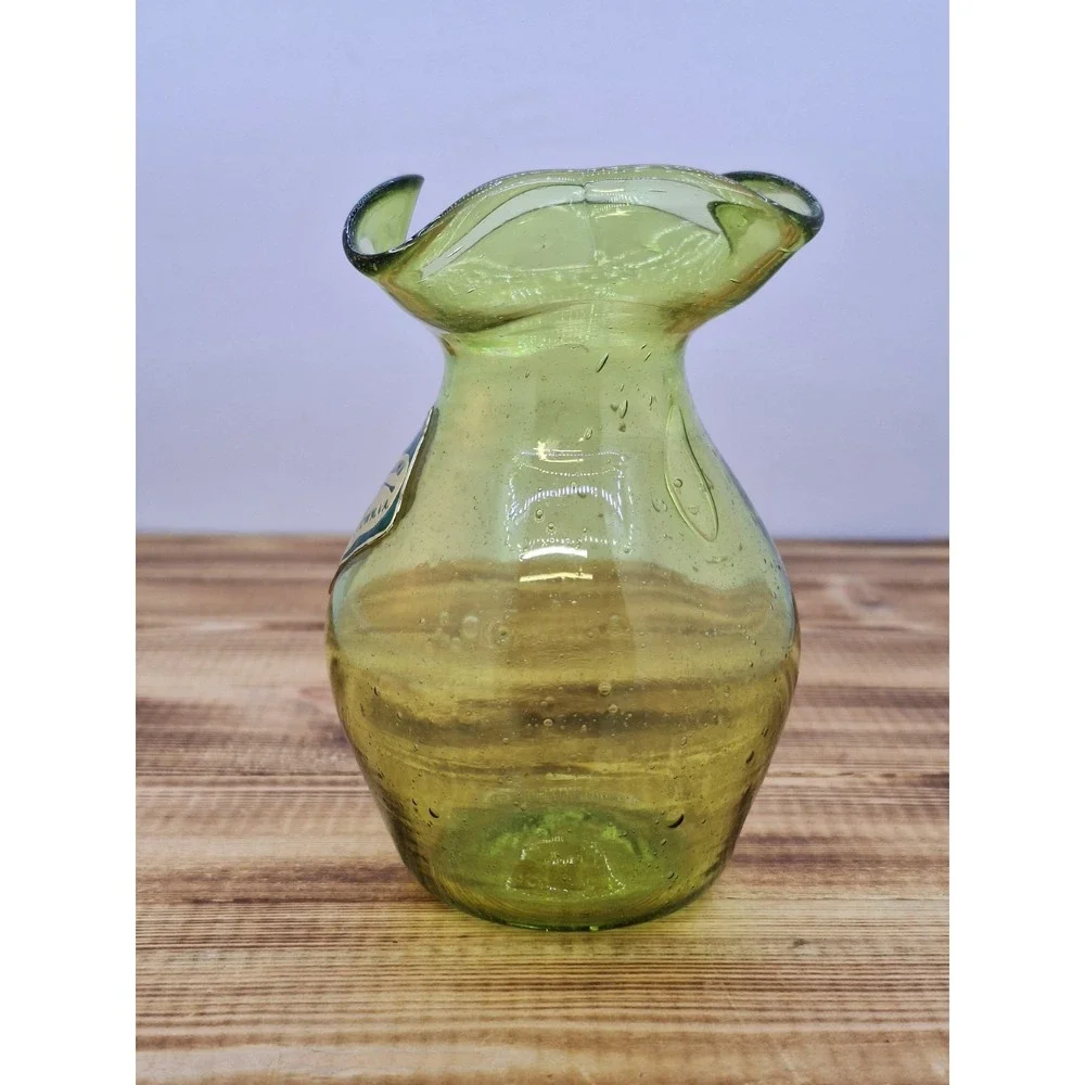 Hand Blown at Jamestown Virginia‎ Green Bubble Glass Pitcher 3